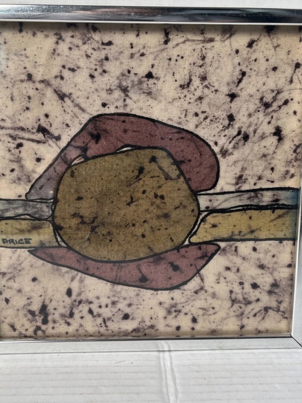 Myrna Price Signed Original Batik Textile Art Framed 8x8 Abstract